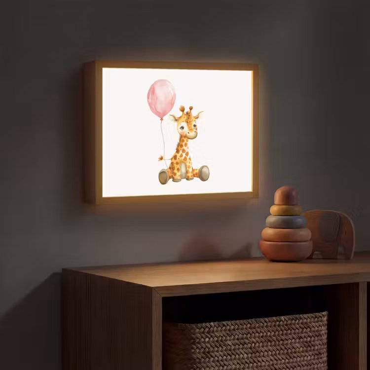 Giraf - Baby - Dieren - Roze ballon Light Box met batterij (Wandlamp kind) middel -sfeer5_kind