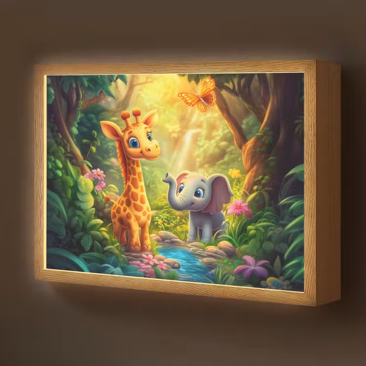 Giraf - Olifant - Bloemen - Jungle Light Box met batterij (Wandlamp kind) middel -z3d_website