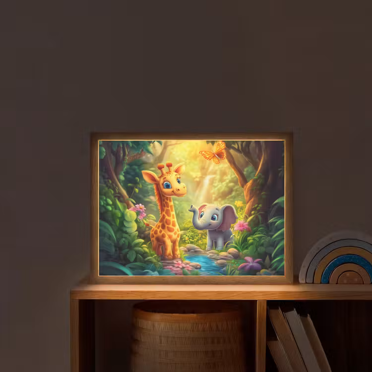 Giraf - Olifant - Bloemen - Jungle Light Box met batterij (Wandlamp kind) middel -sfeer1_kind