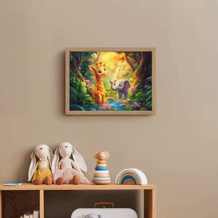 Giraf - Olifant - Bloemen - Jungle Light Box met batterij (Wandlamp kind) middel -sfeer2_kind
