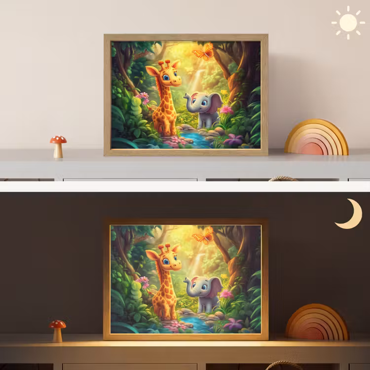Giraf - Olifant - Bloemen - Jungle Light Box met batterij (Wandlamp kind) middel -sfeer3_kind