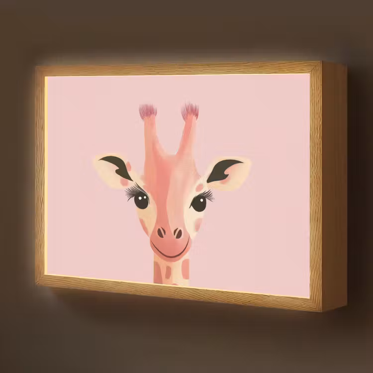 Giraffe - Illustratie - Roze Light Box met batterij (Wandlamp kind) middel -z3d_website