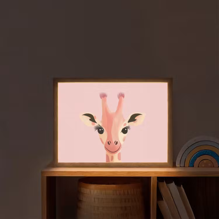 Giraffe - Illustratie - Roze Light Box met batterij (Wandlamp kind) middel -sfeer1_kind