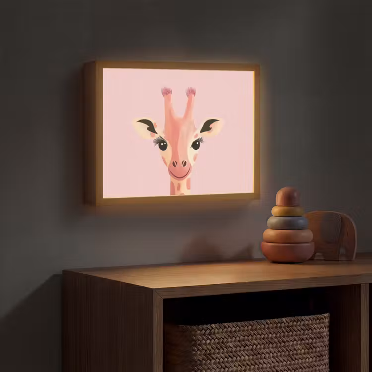 Giraffe - Illustratie - Roze Light Box met batterij (Wandlamp kind) middel -sfeer5_kind
