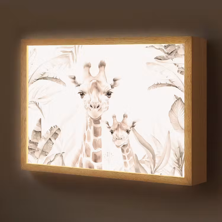 Giraffe - Jungle - Bruin - Kinderen Light Box met batterij (Wandlamp kind) middel -z3d_website