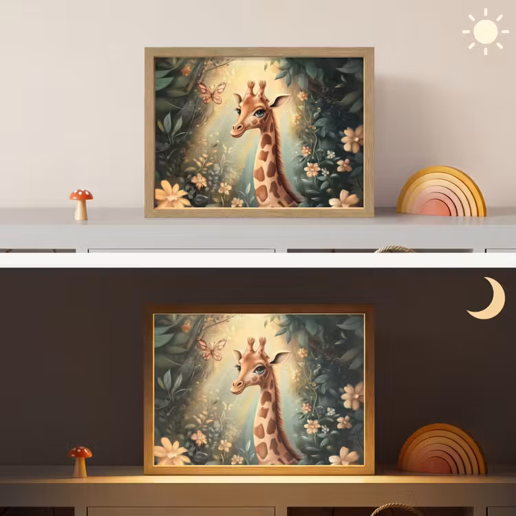 Giraffe - Jungle - Bloemen Light Box met batterij (Wandlamp kind) middel -sfeer3_kind