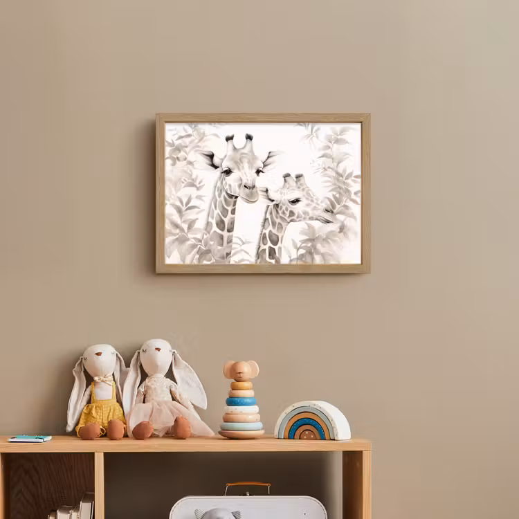 Giraffe - Bladeren - Bruin - Jungle - Kind Light Box met batterij (Wandlamp kind) middel -sfeer2_kind