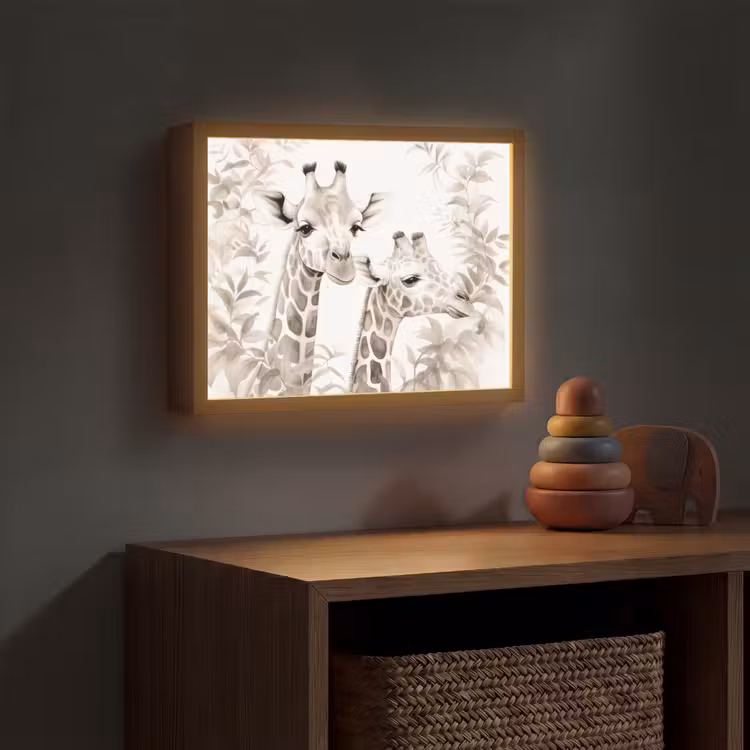 Giraffe - Bladeren - Bruin - Jungle - Kind Light Box met batterij (Wandlamp kind) middel -sfeer5_kind