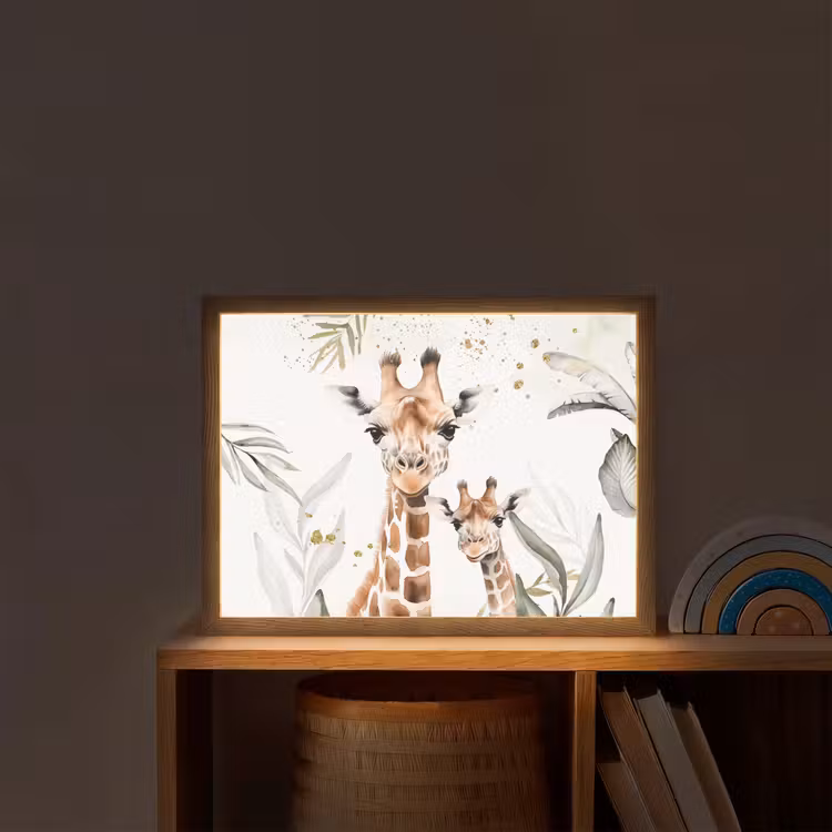 Giraffe - Bladeren - Kinderen - Dieren - Jungle Light Box met batterij (Wandlamp kind) middel -sfeer1_kind