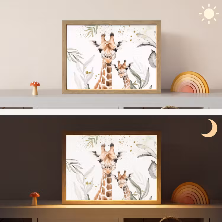 Giraffe - Bladeren - Kinderen - Dieren - Jungle Light Box met batterij (Wandlamp kind) middel -sfeer3_kind