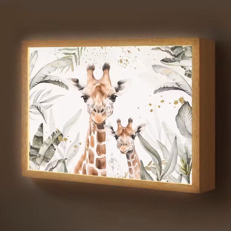 Giraffe - Natuur - Kinderen - Dieren Light Box met batterij (Wandlamp kind) middel -z3d_website