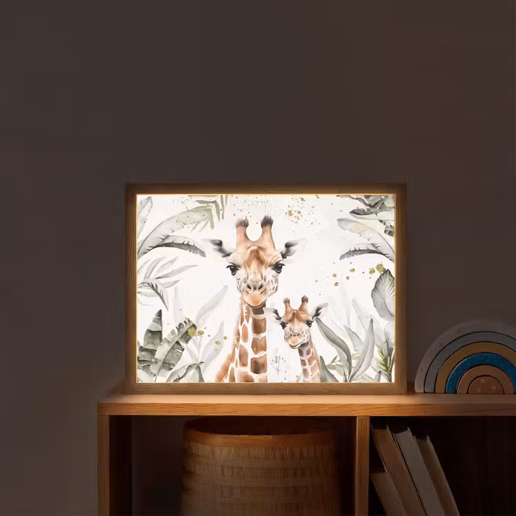 Giraffe - Natuur - Kinderen - Dieren Light Box met batterij (Wandlamp kind) middel -sfeer1_kind