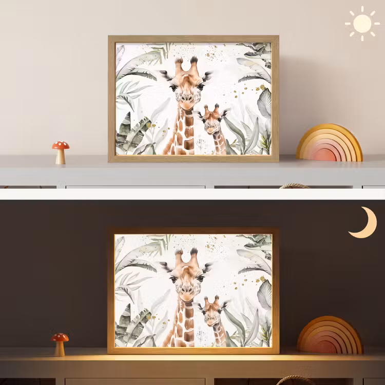 Giraffe - Natuur - Kinderen - Dieren Light Box met batterij (Wandlamp kind) middel -sfeer3_kind