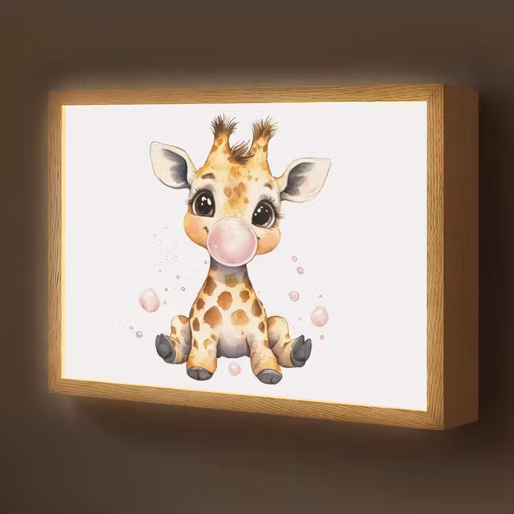 Giraffe - Roze - Kauwgom Light Box met batterij (Wandlamp kind) middel -z3d_website