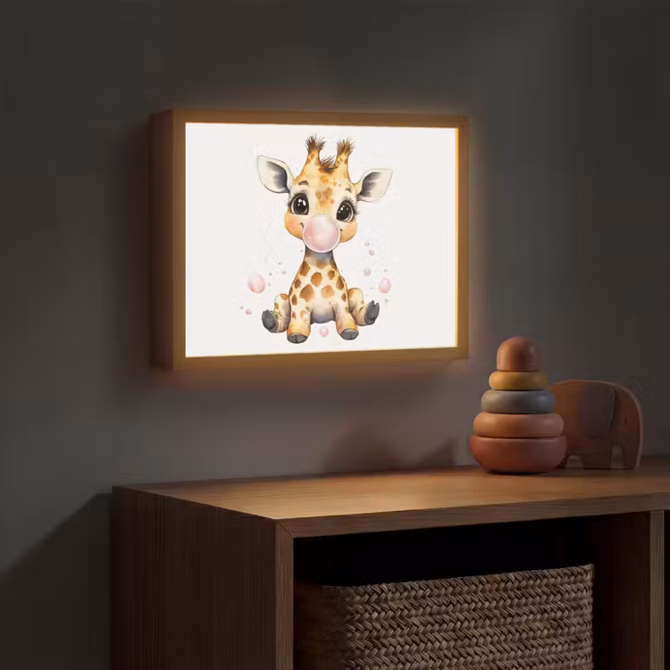 Giraffe - Roze - Kauwgom Light Box met batterij (Wandlamp kind) middel -sfeer5_kind