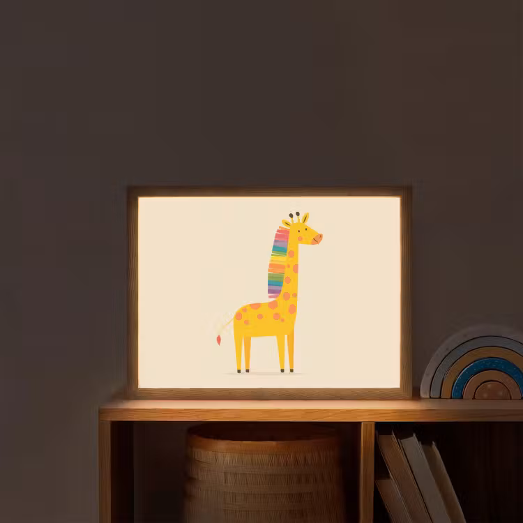 Giraffe - Regenboogmanen - Beige Light Box met batterij (Wandlamp kind) middel -sfeer1_kind