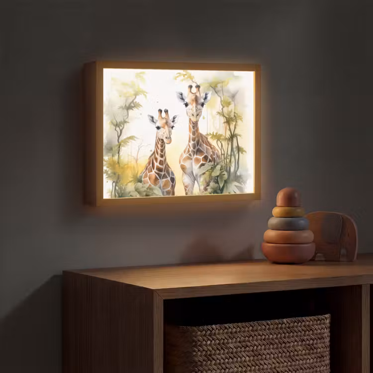 Giraffe - Wilde dieren - Natuur - Kinderen Light Box met batterij (Wandlamp kind) middel -sfeer5_kind