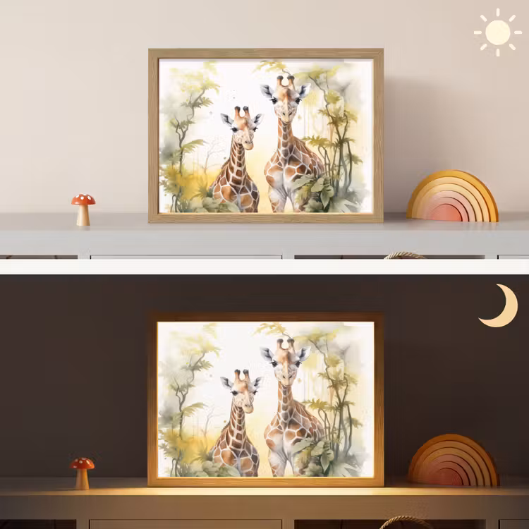 Giraffe - Wilde dieren - Natuur - Kinderen Light Box met batterij (Wandlamp kind) middel -sfeer3_kind