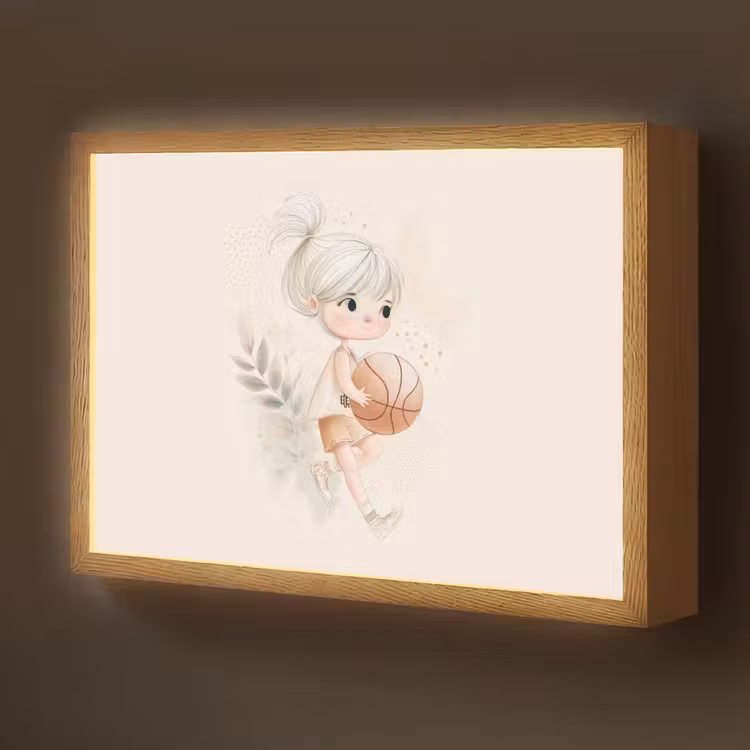 Meisje - Basketbal - Minimalistisch Light Box met batterij (Wandlamp kind) middel -z3d_website