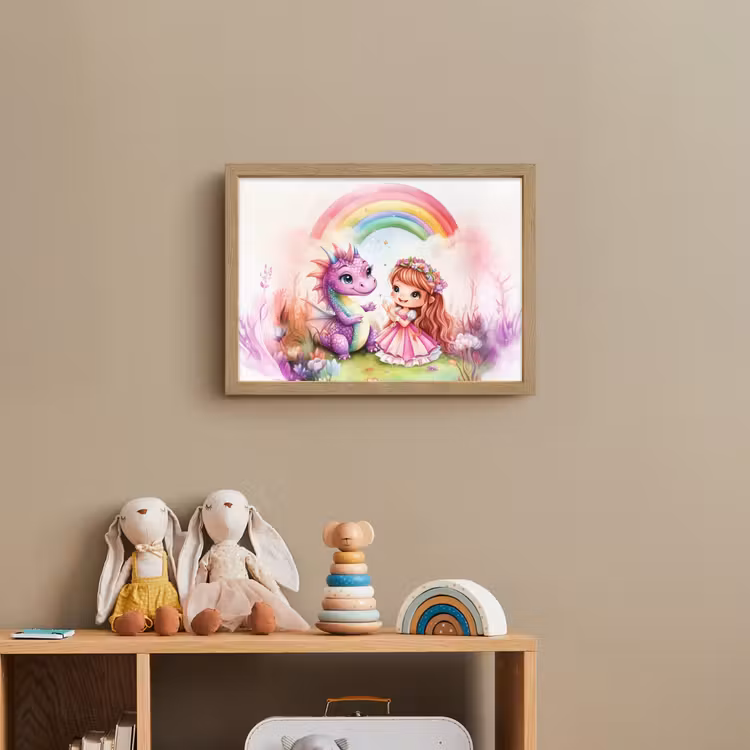 Meisje - Draak - Regenboog Light Box met batterij (Wandlamp kind) middel -sfeer2_kind