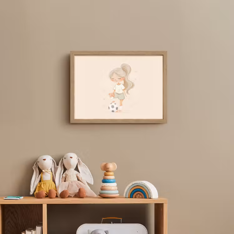 Meisje - Voetbal - Beige Light Box met batterij (Wandlamp kind) middel -sfeer2_kind