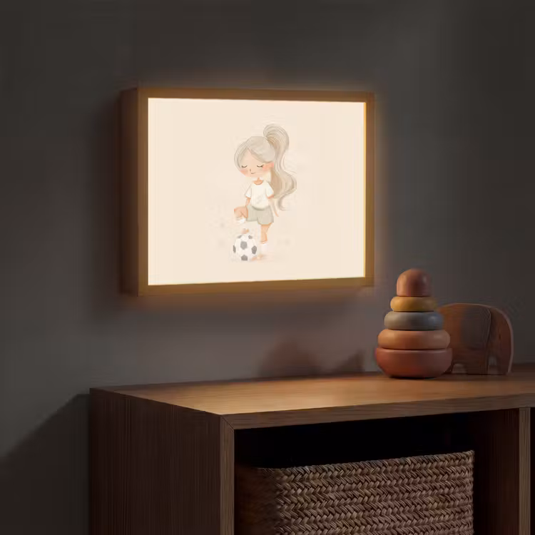 Meisje - Voetbal - Beige Light Box met batterij (Wandlamp kind) middel -sfeer5_kind
