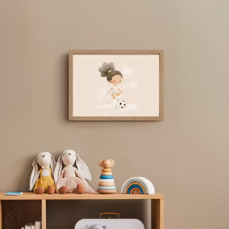 Meisje - Voetbal - Beige Light Box met batterij (Wandlamp kind) middel -sfeer2_kind