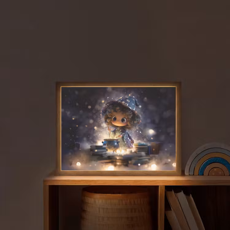 Meisje - Toveren - Sterren - Paars Light Box met batterij (Wandlamp kind) middel -sfeer1_kind