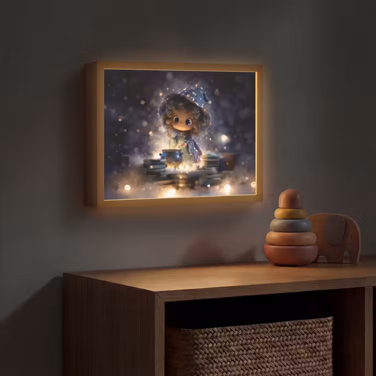 Meisje - Toveren - Sterren - Paars Light Box met batterij (Wandlamp kind) middel -sfeer5_kind