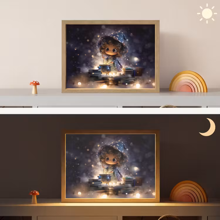 Meisje - Toveren - Sterren - Paars Light Box met batterij (Wandlamp kind) middel -sfeer3_kind