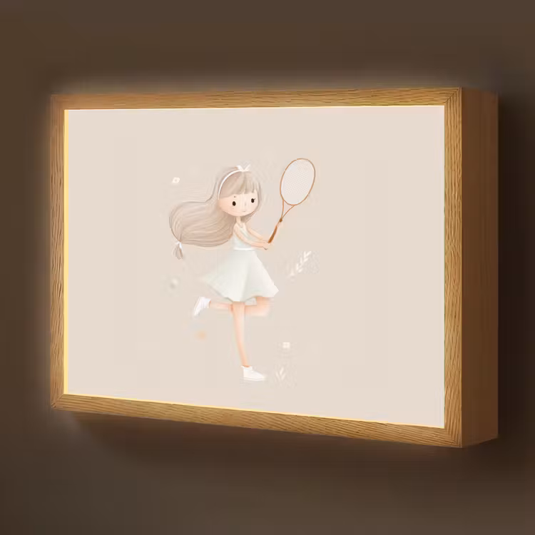Meisje - Tennis - Beige Light Box met batterij (Wandlamp kind) middel -z3d_website