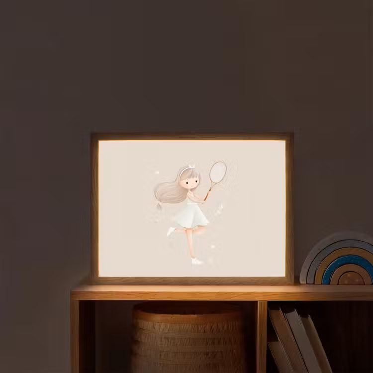 Meisje - Tennis - Beige Light Box met batterij (Wandlamp kind) middel -sfeer1_kind