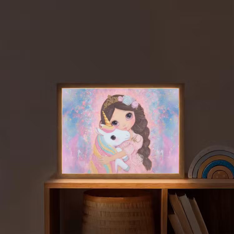 Meisje - Eenhoorn - Glitter Light Box met batterij (Wandlamp kind) middel -sfeer1_kind