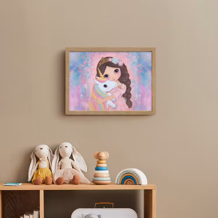 Meisje - Eenhoorn - Glitter Light Box met batterij (Wandlamp kind) middel -sfeer2_kind