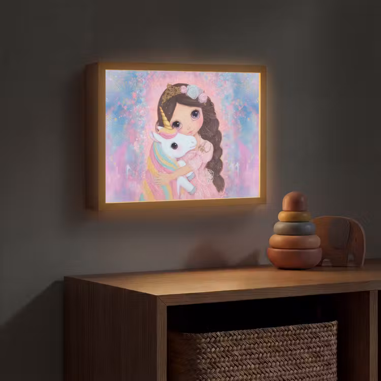 Meisje - Eenhoorn - Glitter Light Box met batterij (Wandlamp kind) middel -sfeer5_kind