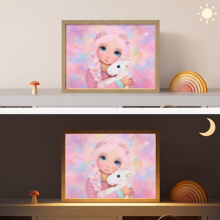 Meisje - Eenhoorn - Roze Light Box met batterij (Wandlamp kind) middel -sfeer3_kind