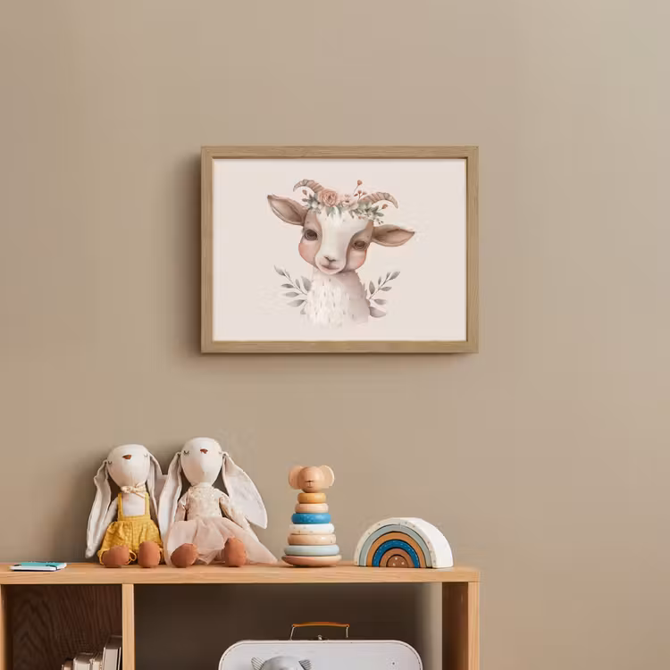 Geit - Dier - Bohemian - Bloemen - Boho Light Box met batterij (Wandlamp kind) middel -sfeer2_kind
