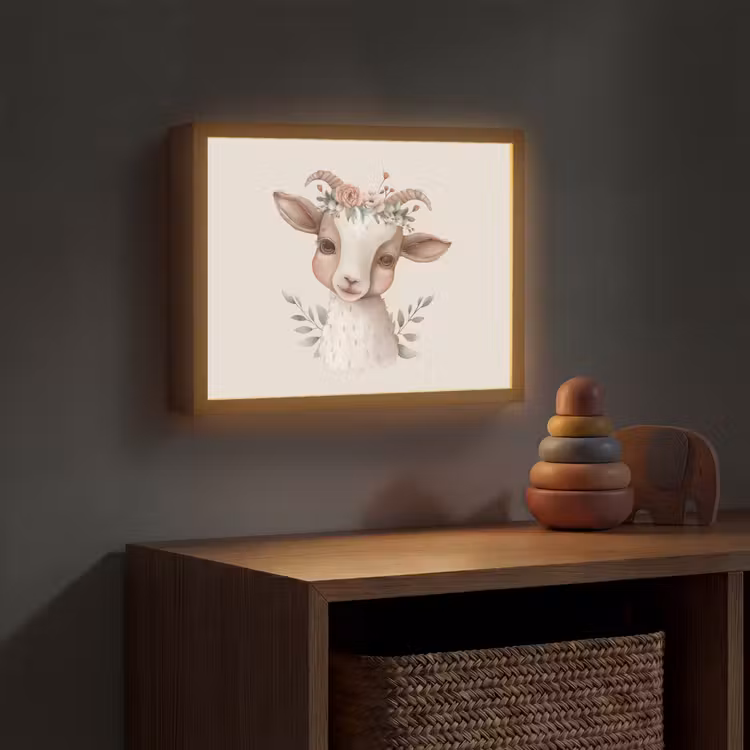 Geit - Dier - Bohemian - Bloemen - Boho Light Box met batterij (Wandlamp kind) middel -sfeer5_kind