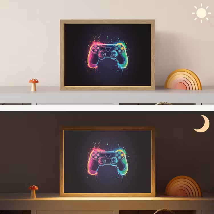 Grafisch - Controller - Neon - Verfspatten Light Box met batterij (Wandlamp kind) middel -sfeer3_kind