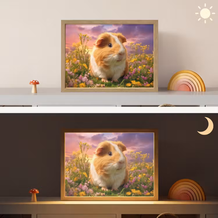 Cavia - Kleurrijk - Bloemen Light Box met batterij (Wandlamp kind) middel -sfeer3_kind