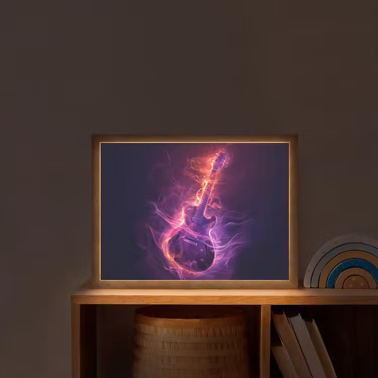 Gitaar - Muziek - Rook - Paars Light Box met batterij (Wandlamp kind) middel -sfeer1_kind