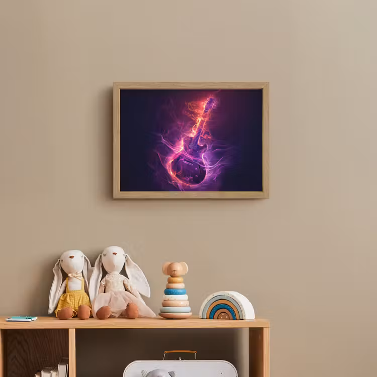 Gitaar - Muziek - Rook - Paars Light Box met batterij (Wandlamp kind) middel -sfeer2_kind