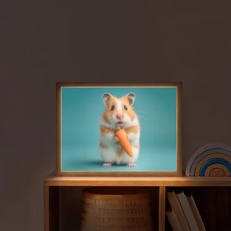Hamster - Wortel - Blauw Light Box met batterij (Wandlamp kind) middel -sfeer1_kind