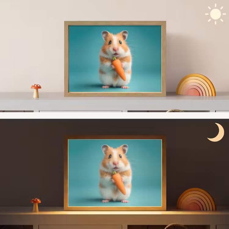Hamster - Wortel - Blauw Light Box met batterij (Wandlamp kind) middel -sfeer3_kind