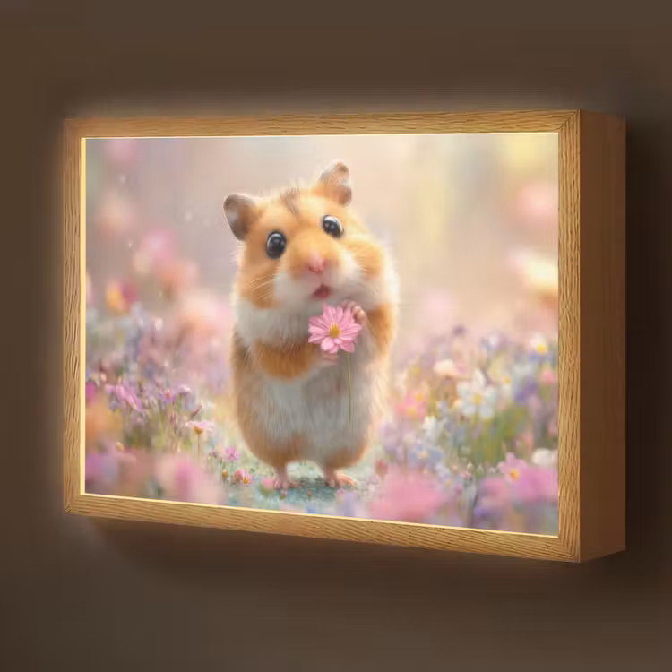 Hamster - Bloemen - Roze - Oranje Light Box met batterij (Wandlamp kind) middel -z3d_website