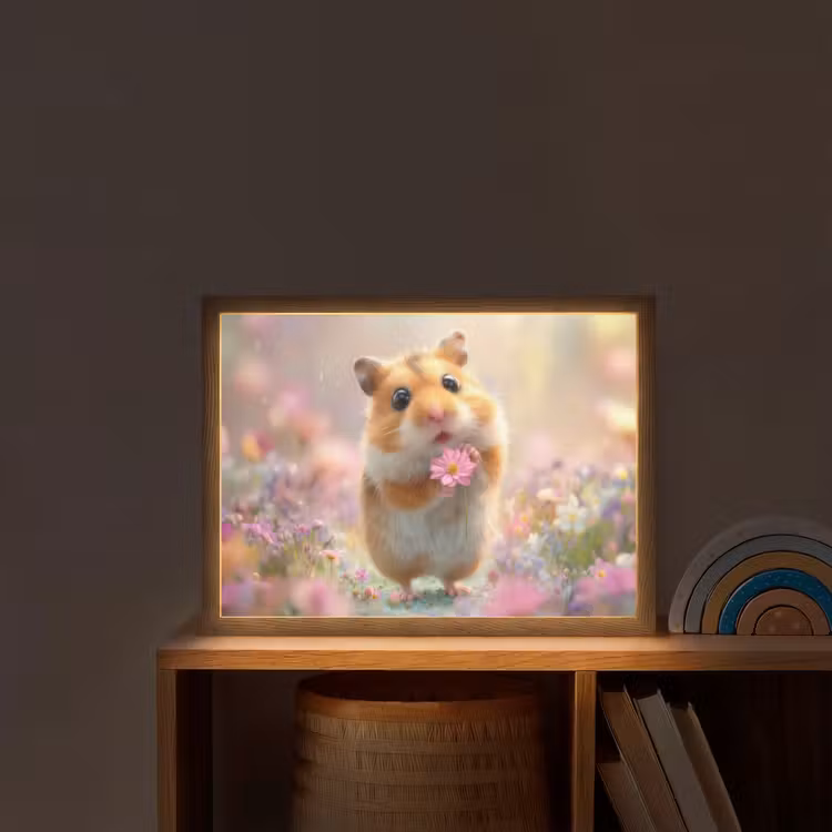 Hamster - Bloemen - Roze - Oranje Light Box met batterij (Wandlamp kind) middel -sfeer1_kind