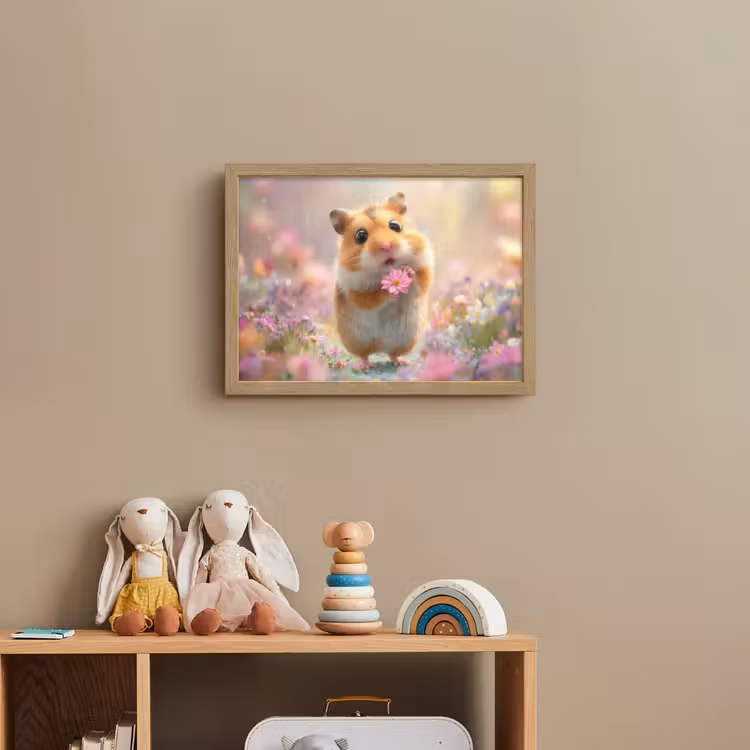 Hamster - Bloemen - Roze - Oranje Light Box met batterij (Wandlamp kind) middel -sfeer2_kind