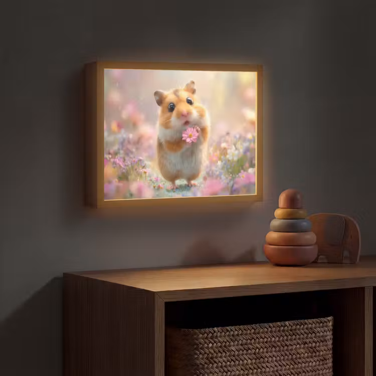 Hamster - Bloemen - Roze - Oranje Light Box met batterij (Wandlamp kind) middel -sfeer5_kind