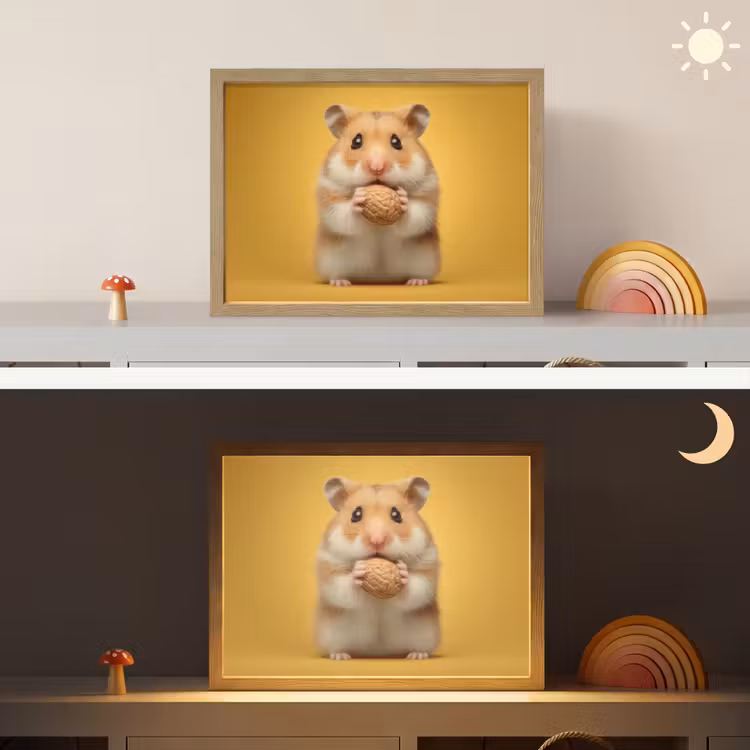 Hamster - Nootje - Geel - Knaagdier Light Box met batterij (Wandlamp kind) middel -sfeer3_kind