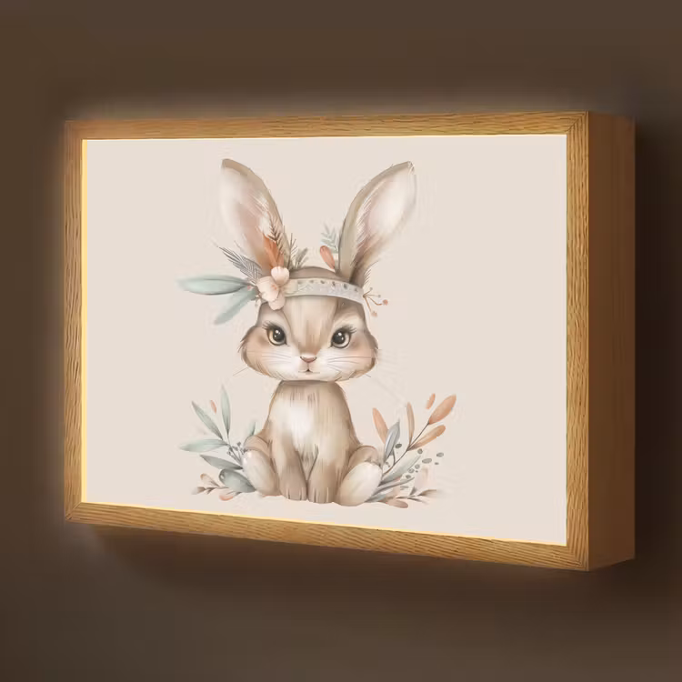Haas - Dier - Bohemian - Pastel kleuren Light Box met batterij (Wandlamp kind) middel -z3d_website